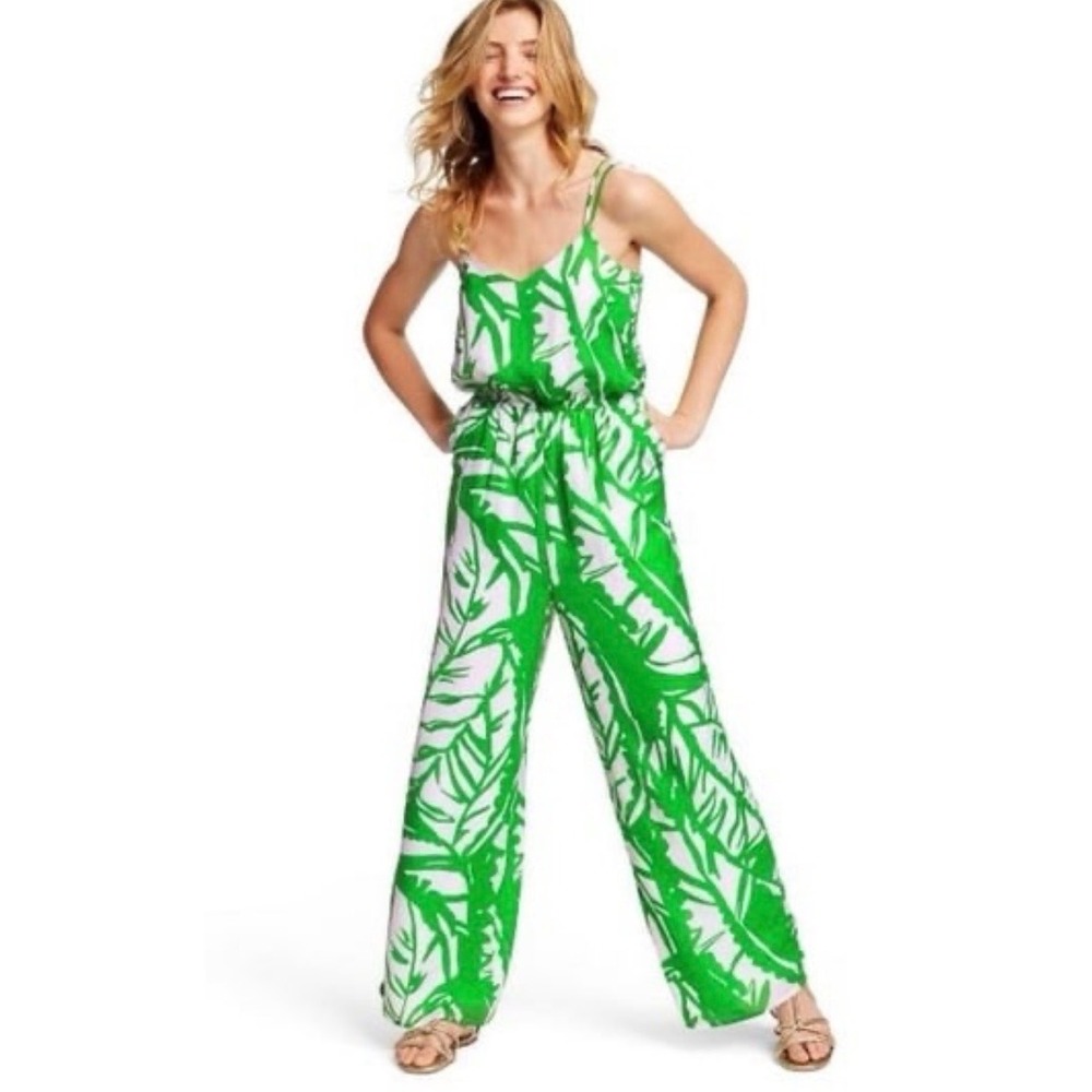 Lilly Pulitzer for Target‎ Jumpsuit Boom Boom green white palm leaf print WOMENS